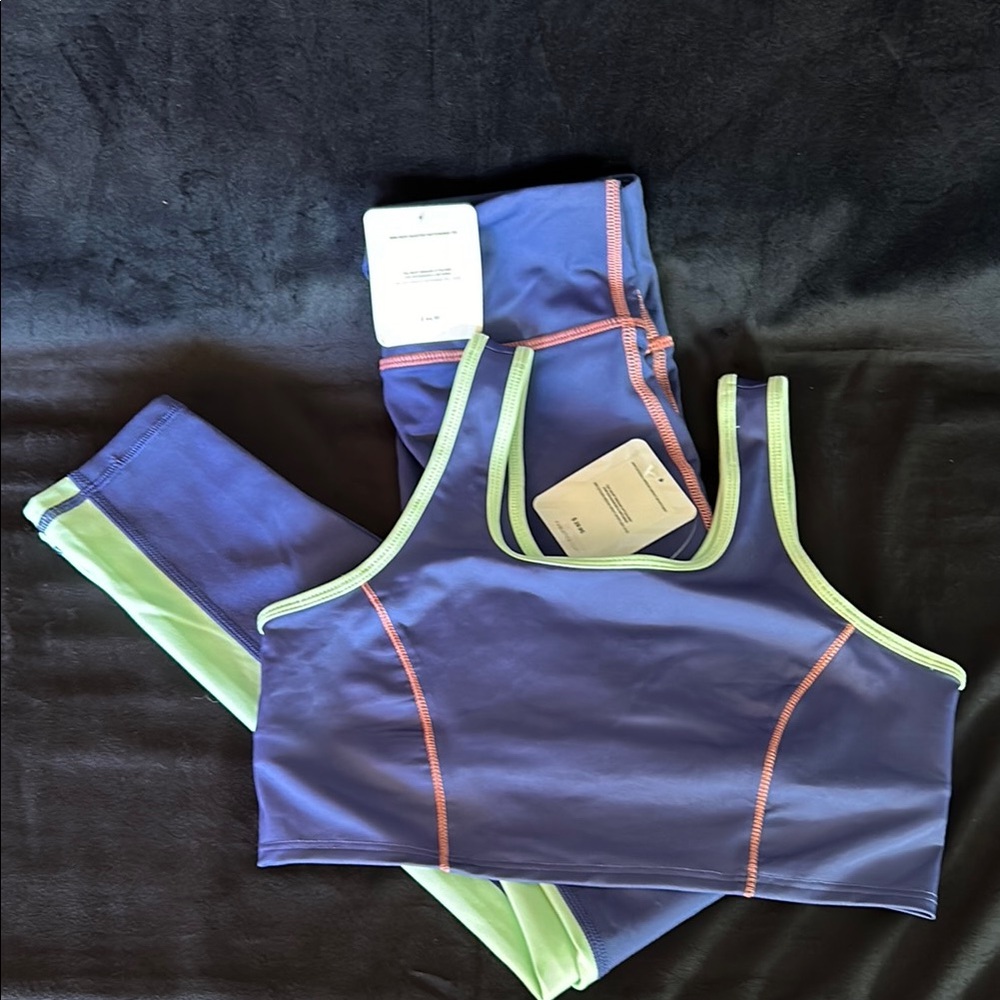 Youth L 10/12NWT Fabletics High Waisted Top and Leggings Set Blue and Mint Green